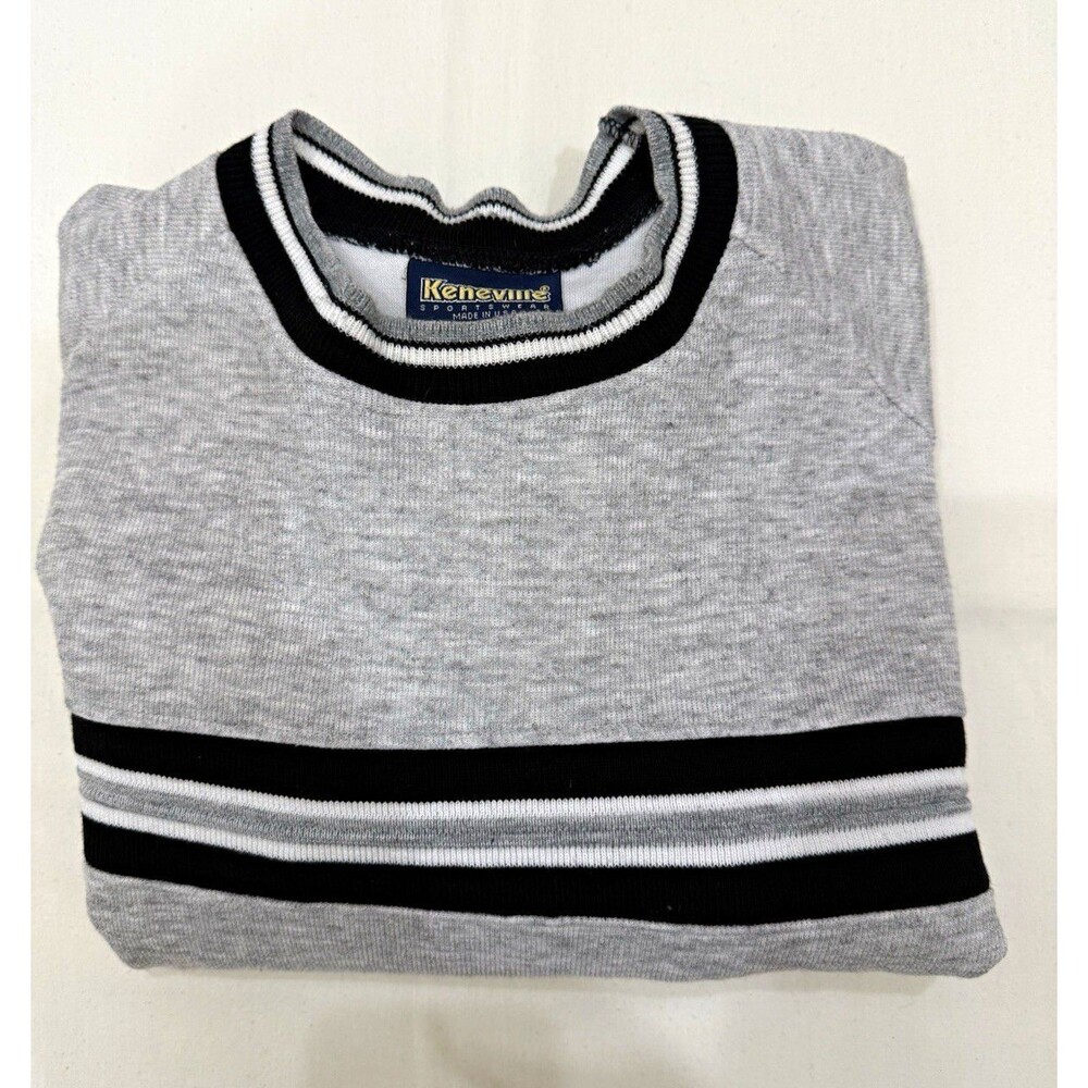 VTG Keneville Sportswear Men’s L Gray Pullover Long Sleeve Striped Sweatshirt